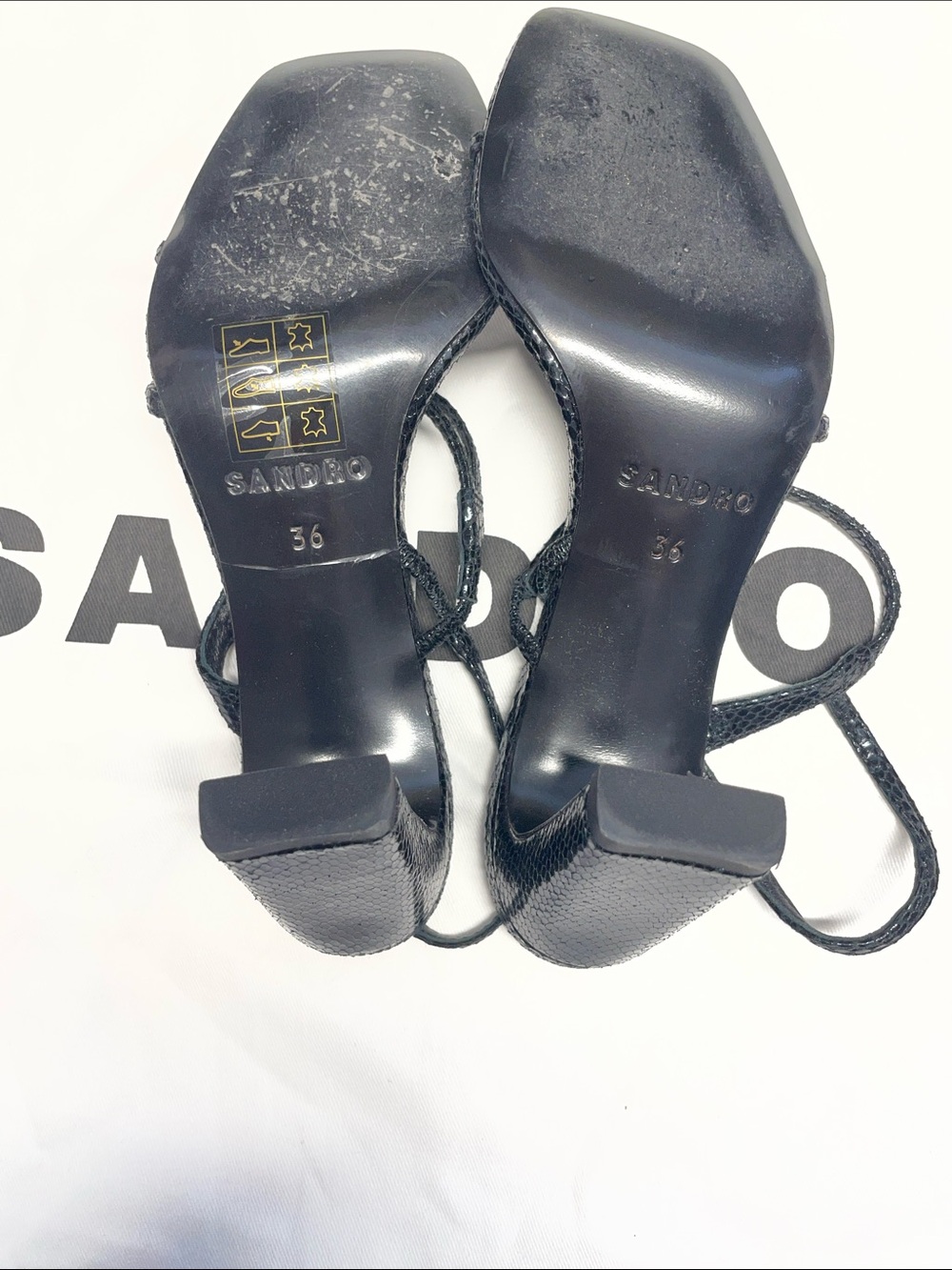 Faye Black Square Toe Block Heel Sandals - Picture 7 of 7